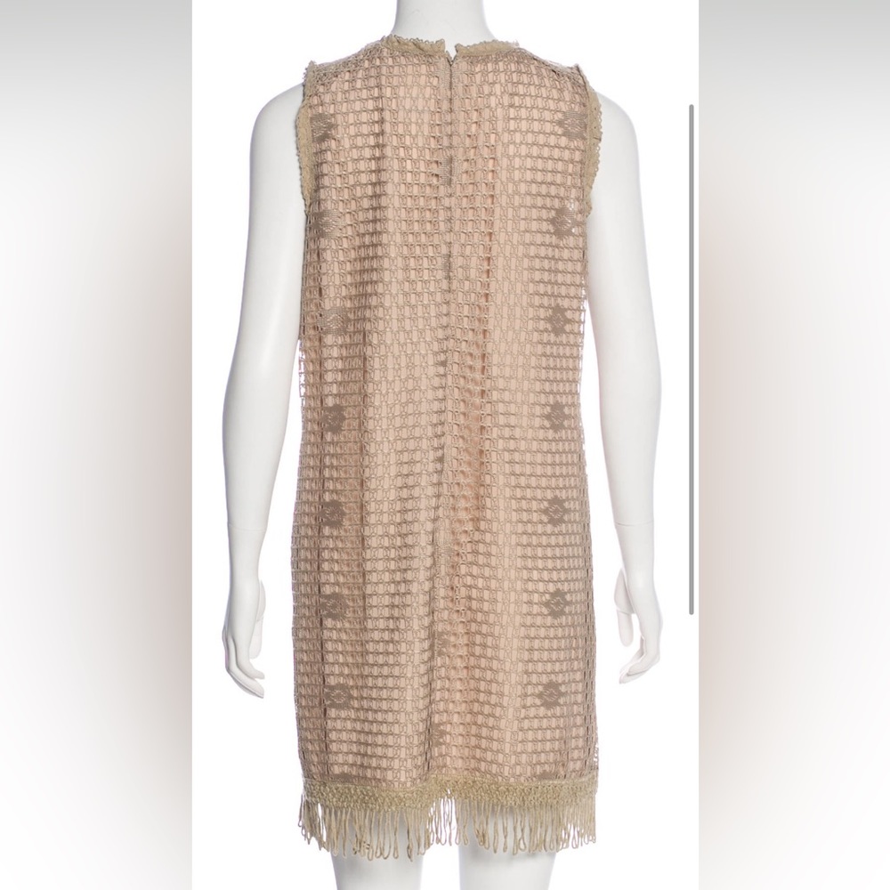 Anna Sui crochet and fringe beige crew neck sleeveless mini fully lined - Picture 3 of 6